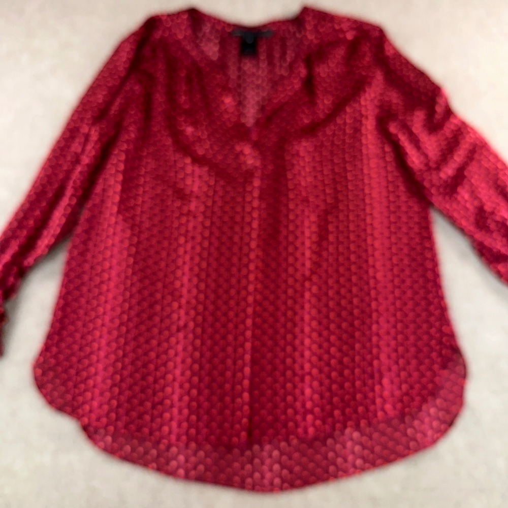 Marc by Marc Jacobs 100% Silk Red Polka Dot Stripe V-Neck Blouse Top Size 6